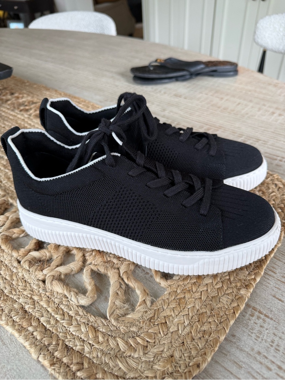 Brand New! Sofft Black Knit Lace-Up Sneakers with White Trim